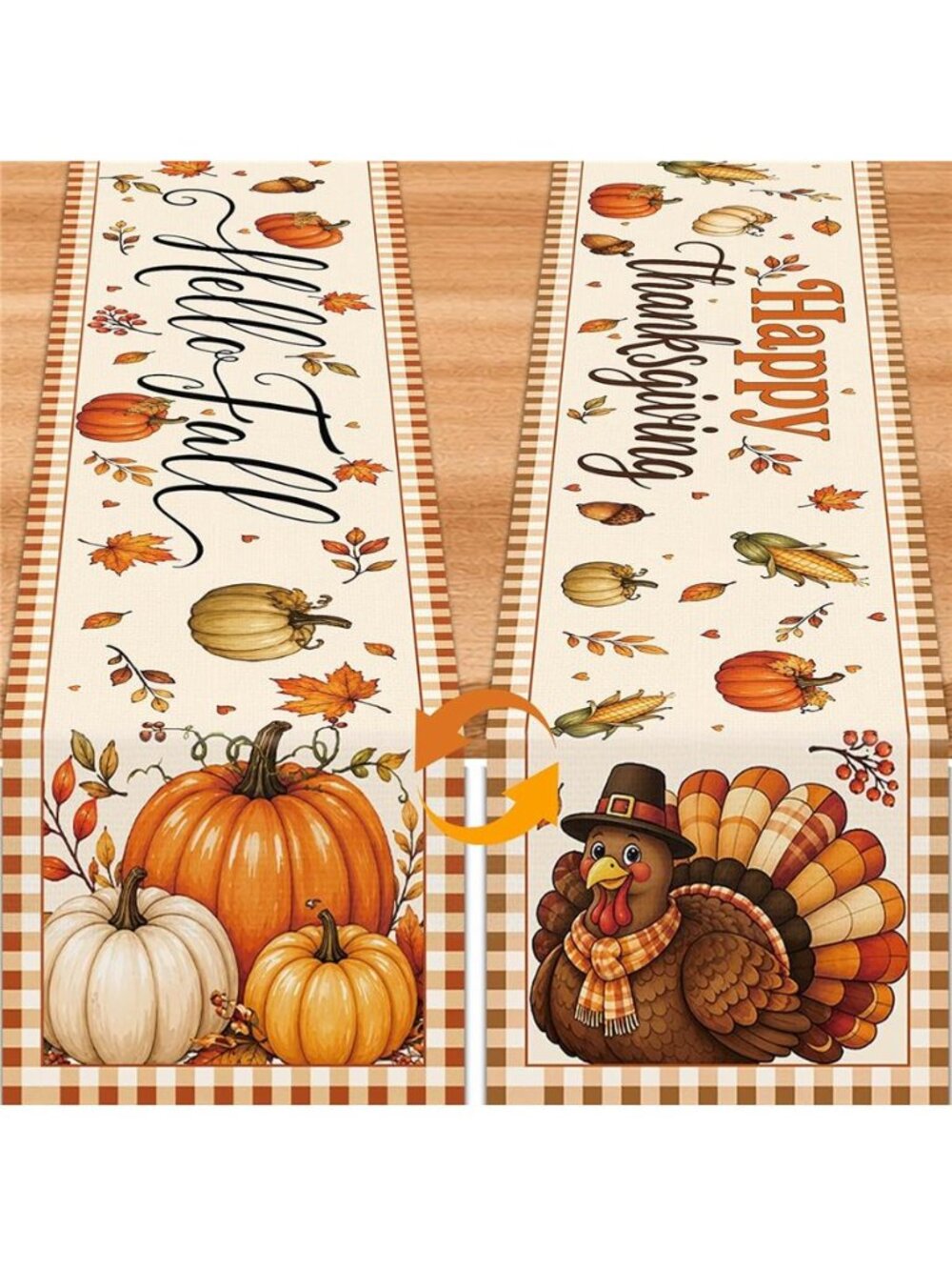 Double-Sided Thanksgiving Pumpkin Table Runner Autumn Table Decor, 11.8x71in